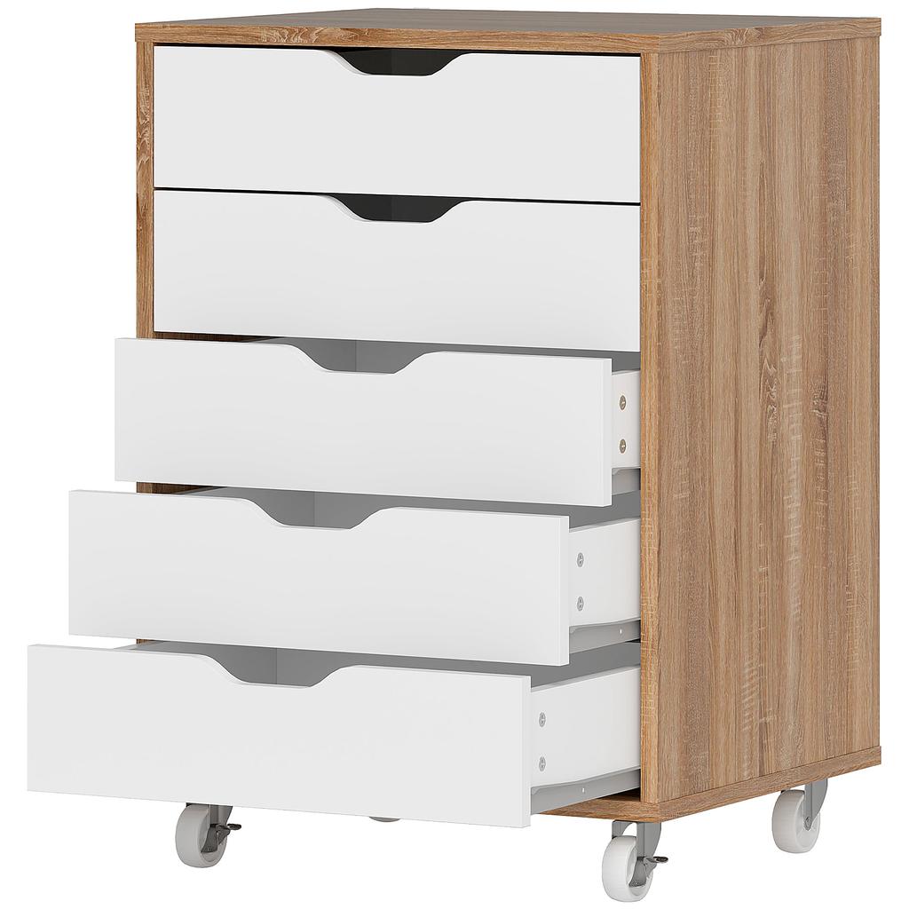 Five-Drawer Filing Cabinet, with Wheels - Oak Brown