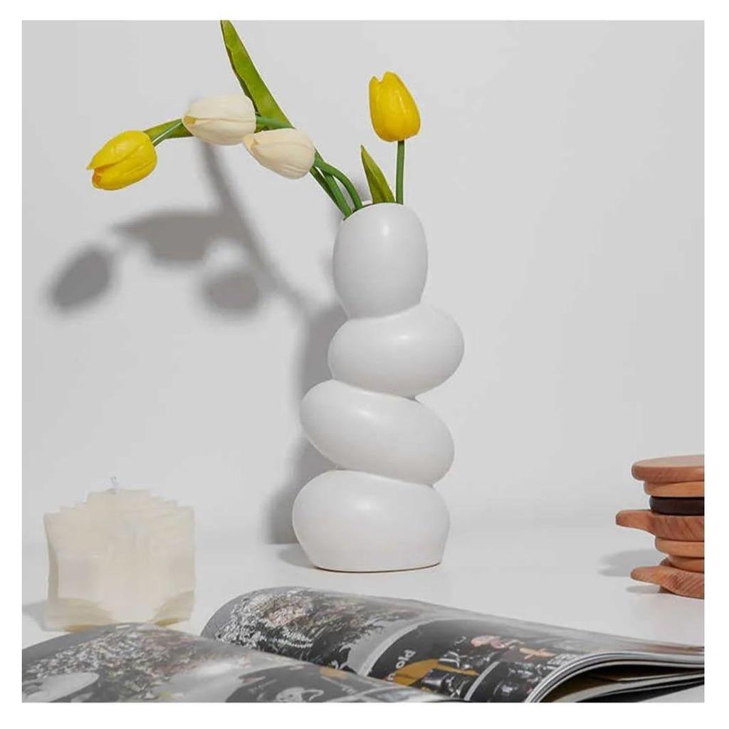 Pampas Grass Vase Money Plant Live Plants for Home, Office,Gifts- (Pebble Vase, Height- , White)