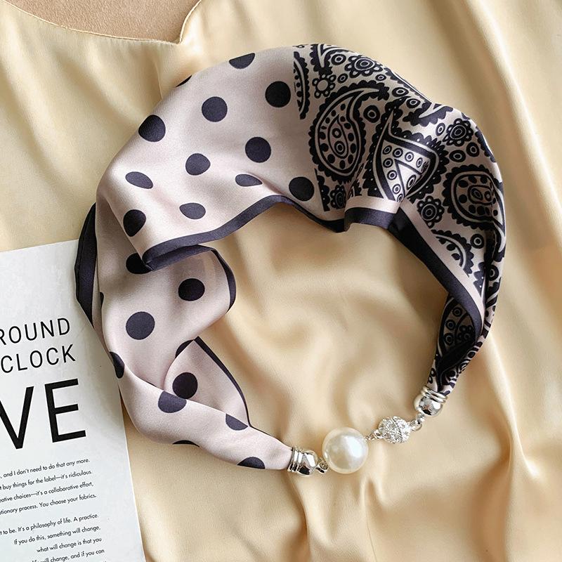 Chinese Retro Multi-functional Magnetic Women's Silk Scarf Small Strip Diamond Magnetic Buckle Small Scarf