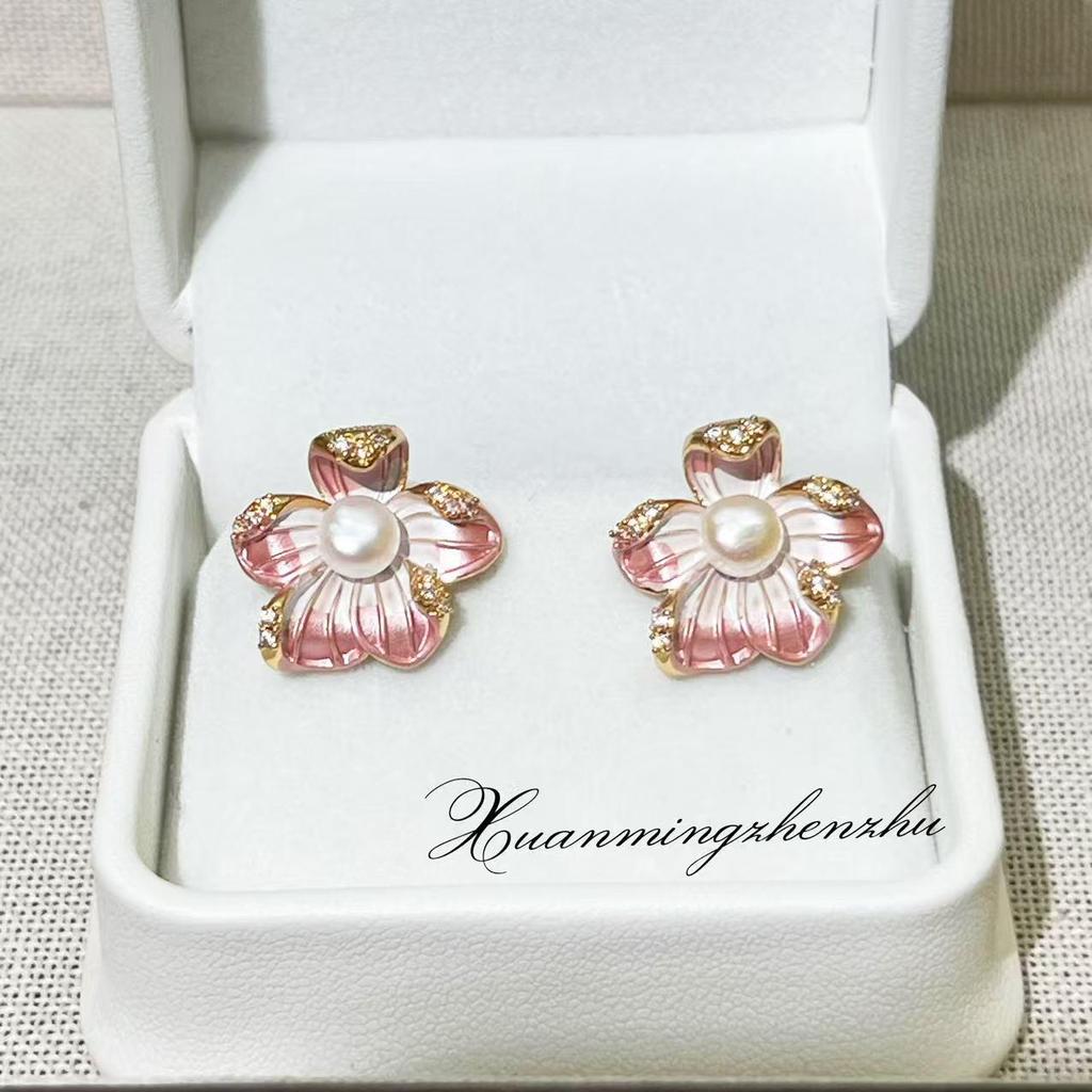 Серьги из натурального пресноводного жемчуга с матовым дизайном цветка, покрытые 18-каратным золотом, с серебряной иглой S925