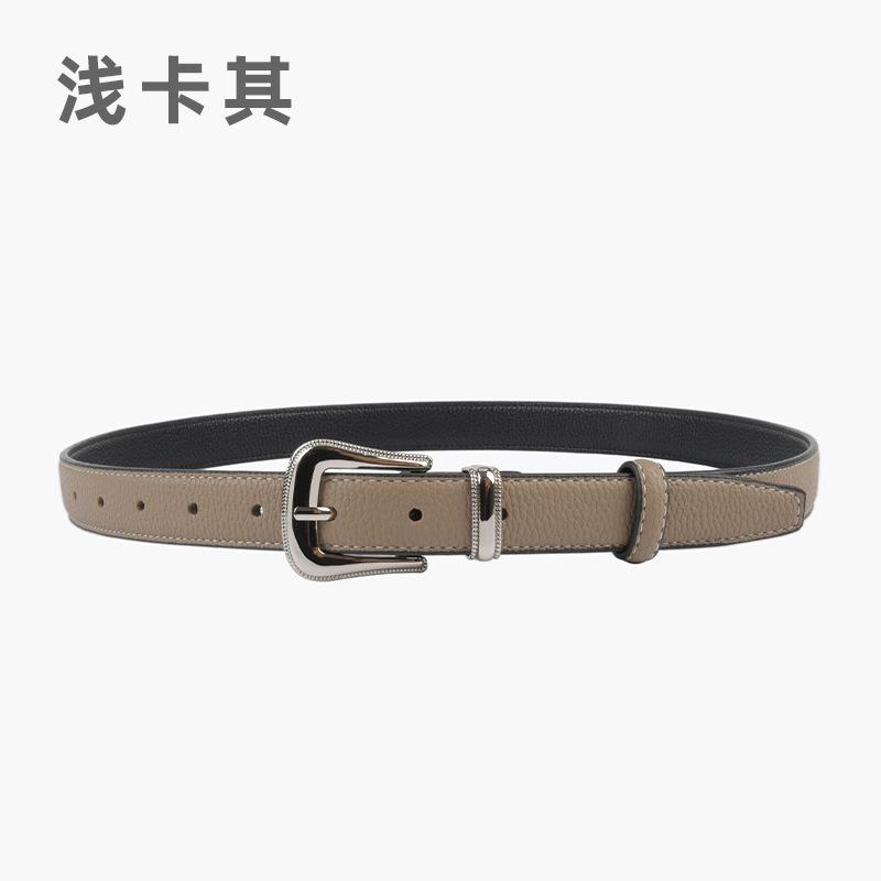 The First Layer Of Cowhide Lychee Pattern Leather Women'S Belt Belt With Jeans Casual Pants Width 2.3Cm Pin Buckle Summer