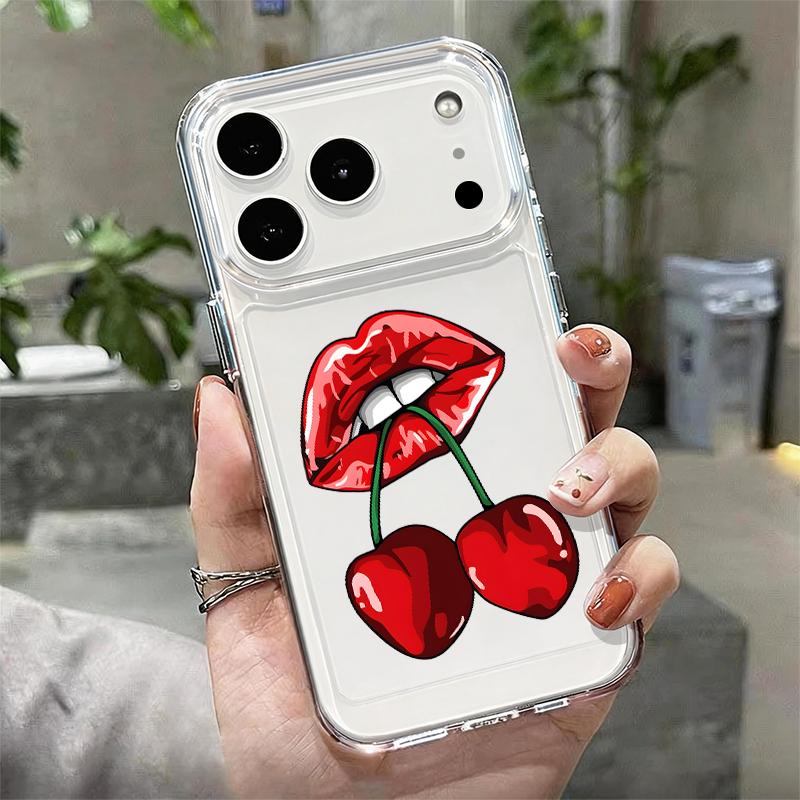 Чехол для iPhone 17 Pro Max Чехол iPhone 16 Pro Max 15 14 13 11 17E 16E Мультяшные Вишневые Фрукты Ударопрочный Прозрачный Мягкий ТПУ Силиконовый Чехол