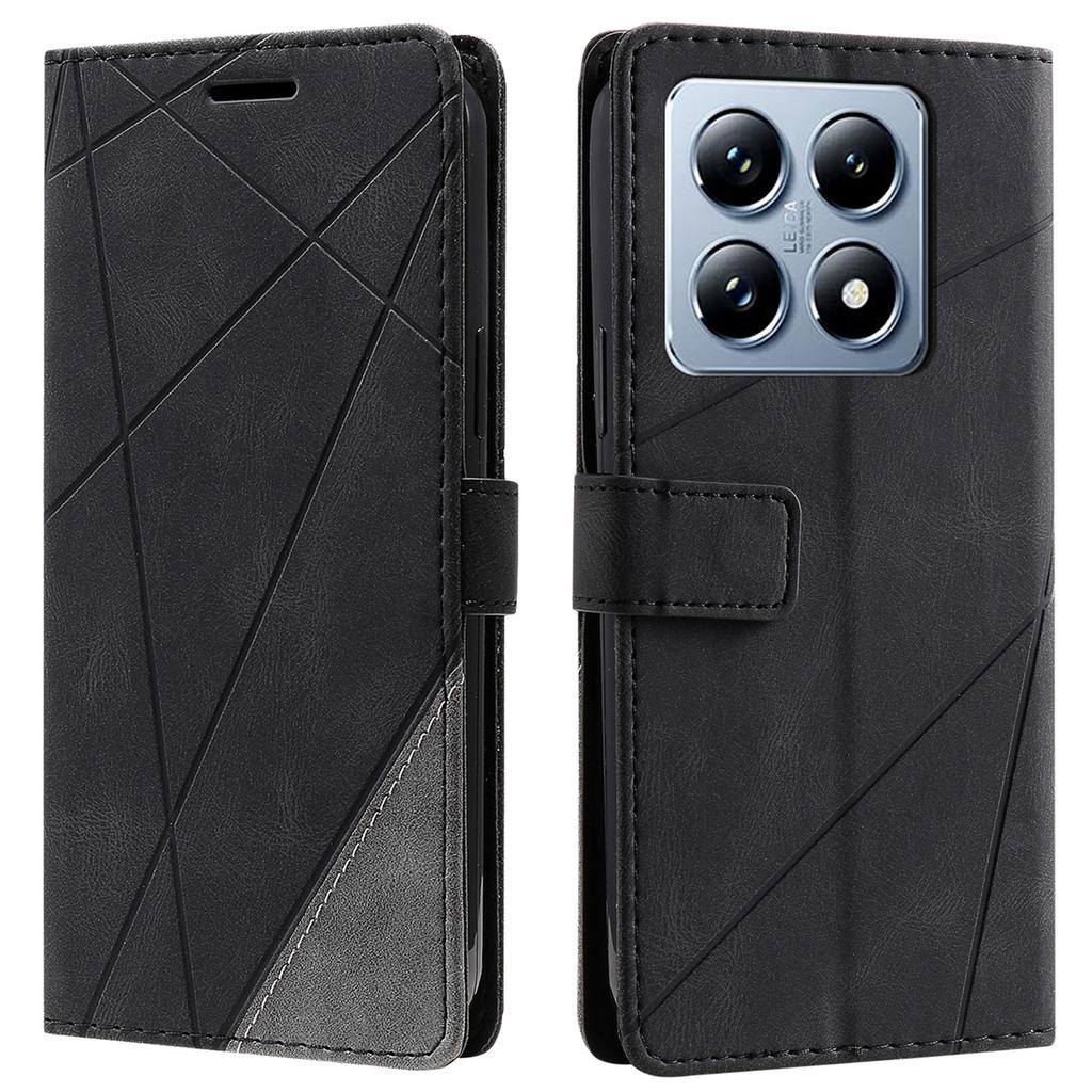 Чехол для Xiaomi 14T с тиснеными линиями, splicing из ПУ кожи, кошелек, чехол для телефона