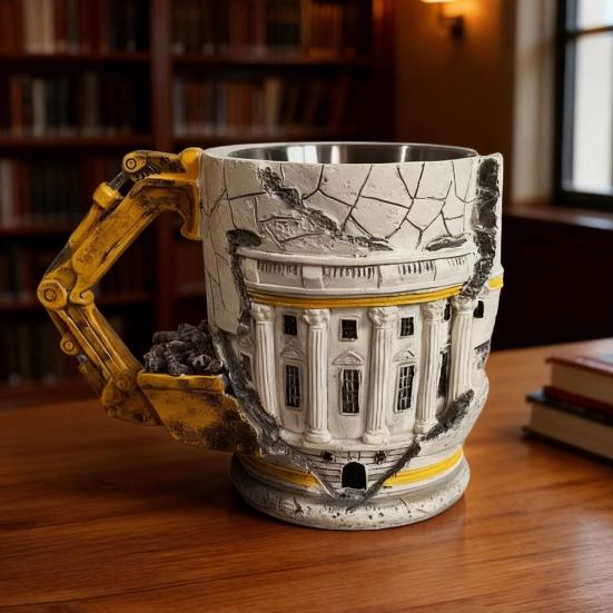 Кружка для сноса 3D Экскаватор Кофейная чашка с ручкой-манипулятором Искусство с текстурой сломанной поверхности Уникальный подарок для инженеров Строителей Крутой Декор для стола