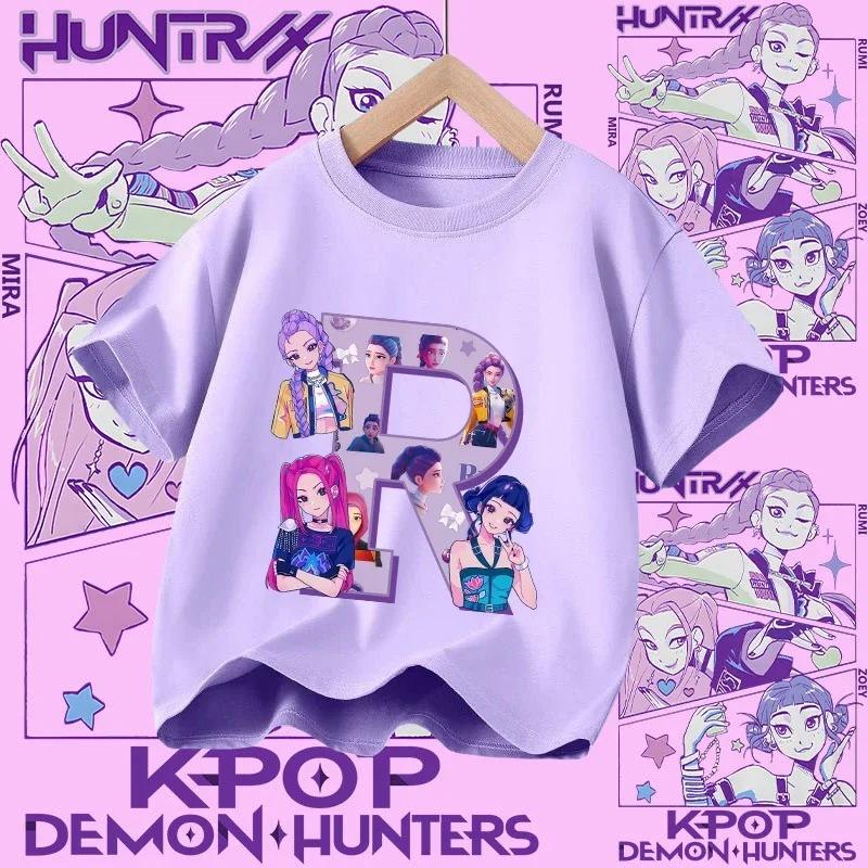 Cotton Tshirt for Girls Kpop Demon Hunter Sports Tshirt New Short Sleeve Casual Tshirt for Summer 2026 Letters AZ