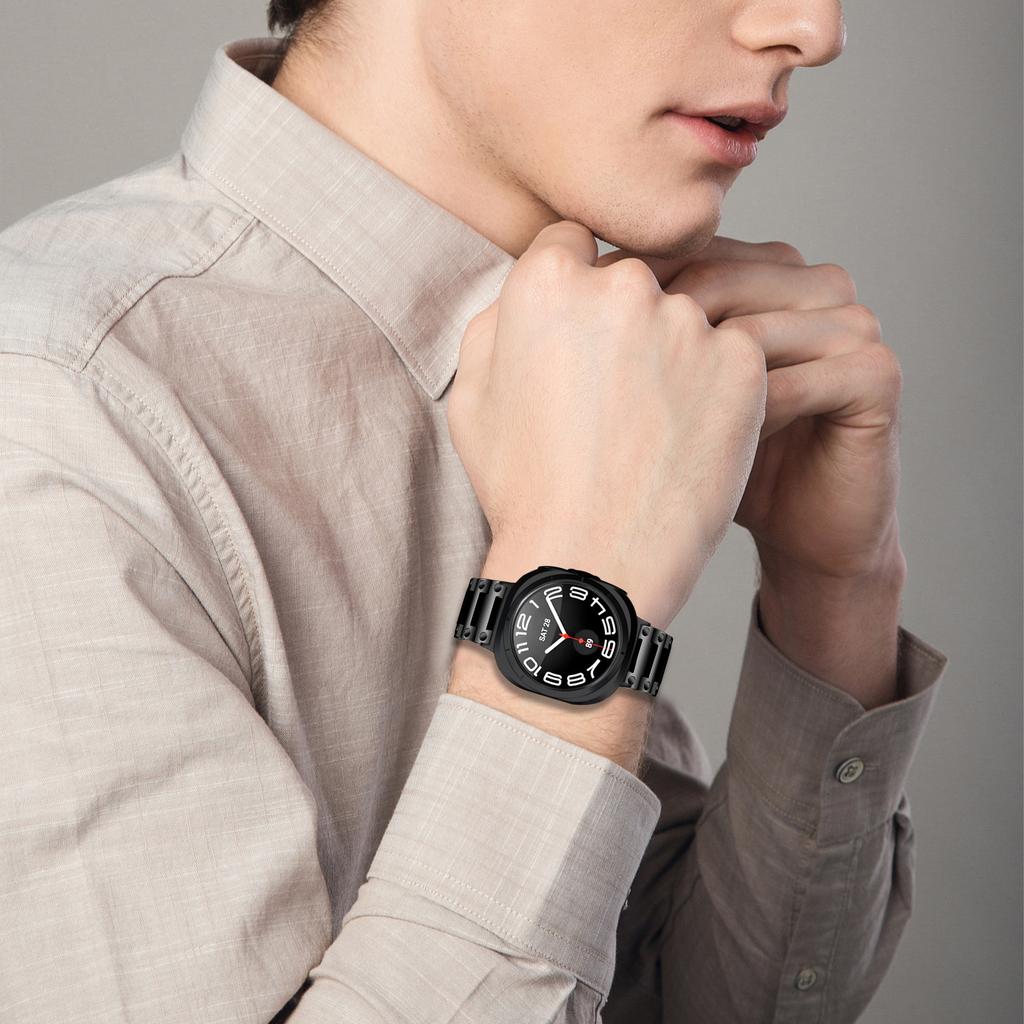 For Samsung Galaxy Watch Ultra 47mm Stainless Steel Watch Strap Buckle Design Wrist Band