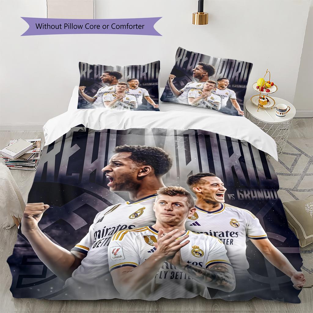 Madrid team Pattern Bedding Home Decoration Birthday Gift (1 * duvet cover + 2 * pillowcase, without core)