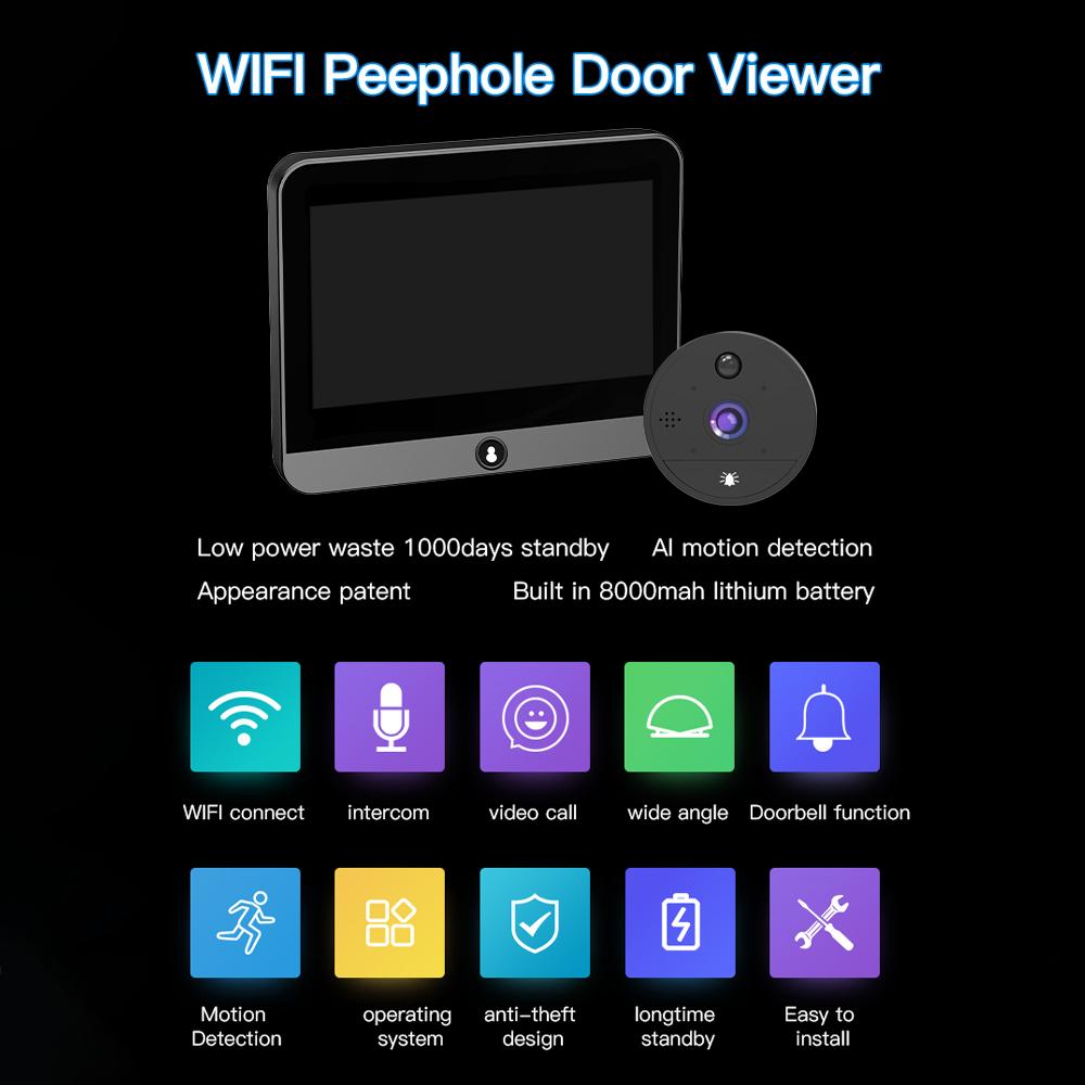 1080P Tuya Smart Life Home 8000mAh аккумулятор 4.3' цифровой WiFi дверной глазок дверной звонок глазок камера Alexa анонс S52