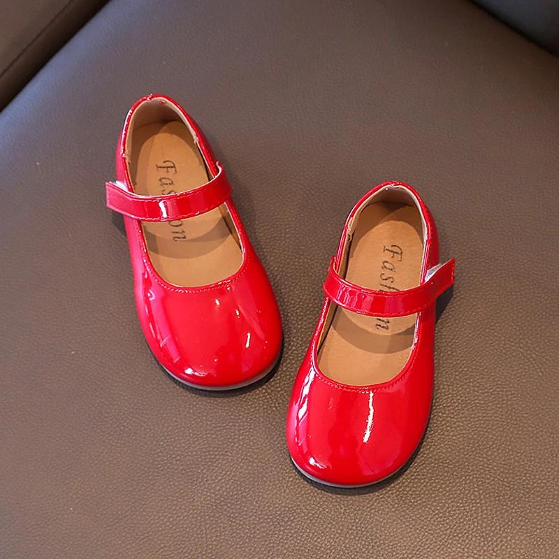 Plain Patent Leather Ballet Flats Baby Girls Concise Round Toe Mary Jane Shoes Kids Soft Sole Casual Dress Zapatos In Red White