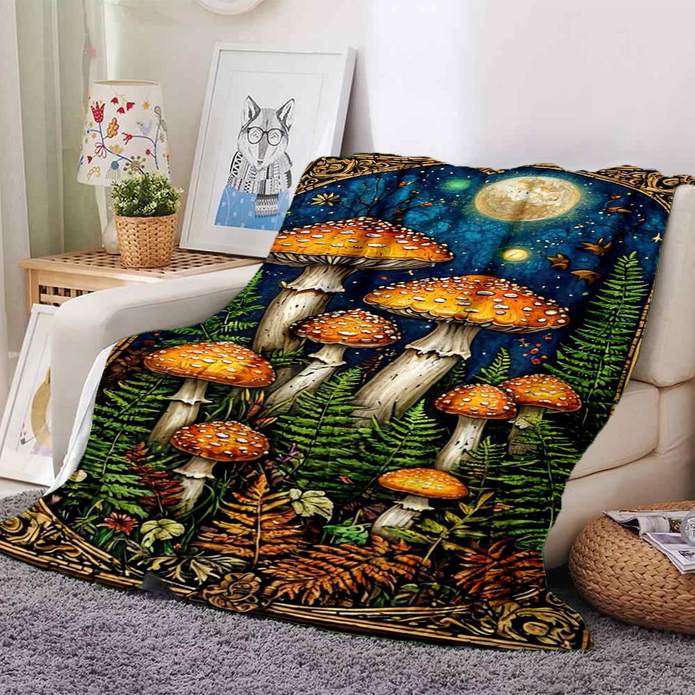 Colorful Mushroom Print Flannel Blanket High Quality Warm Comfortable Cover for All Seasons Perfect for Gifts Home Decor