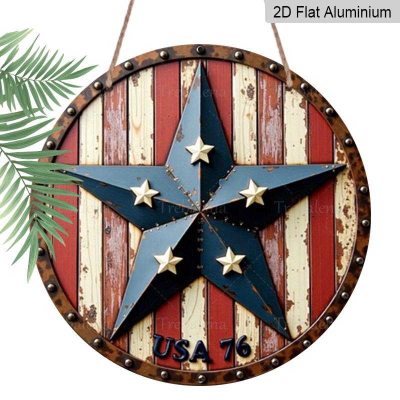 2D Flat, [Trebalena 2D FLAT] Metal Sign Aluminum "Rustic Americana Shield Wall Art - Vintage USA 76 Star Design, Perfect for Farmhouse Decor and