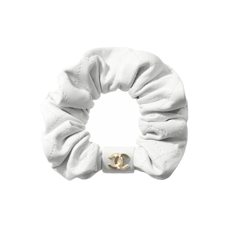 Chanel Однотонная отделка из овчины металлическая большая кишка кольцо для волос женское белое
