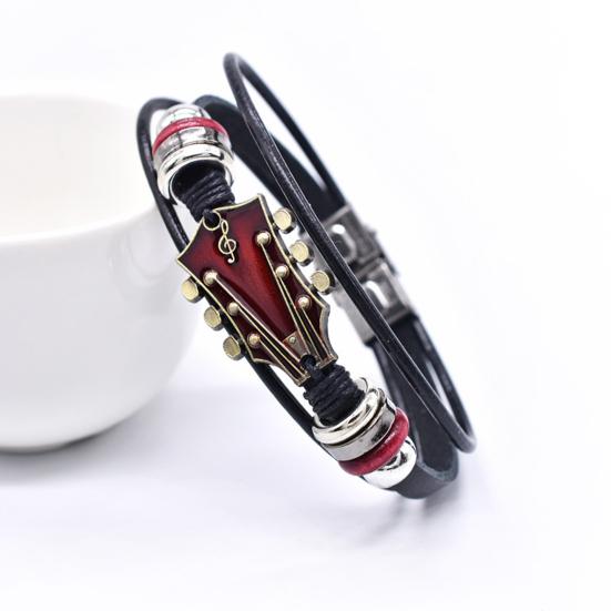 Плетеный браслет-гитара из цинкового сплава с регулируемой пряжкой, ручная плетеная искусственная кожа, 3 слоя