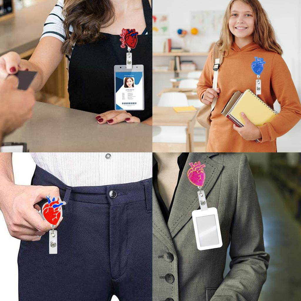 Set of 5pcs Fashionable Heart Badge Clip Retractable Badge Reel Durable Name Card Badge Clips Easy Pull Button Holder