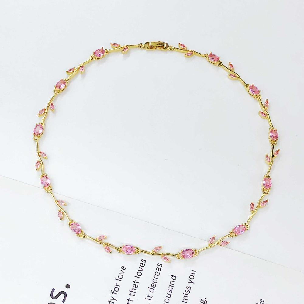 Multicolour Rose Flower Necklace Light Luxury Crystal Leaf Necklace Zircon Necklace  Women Girls