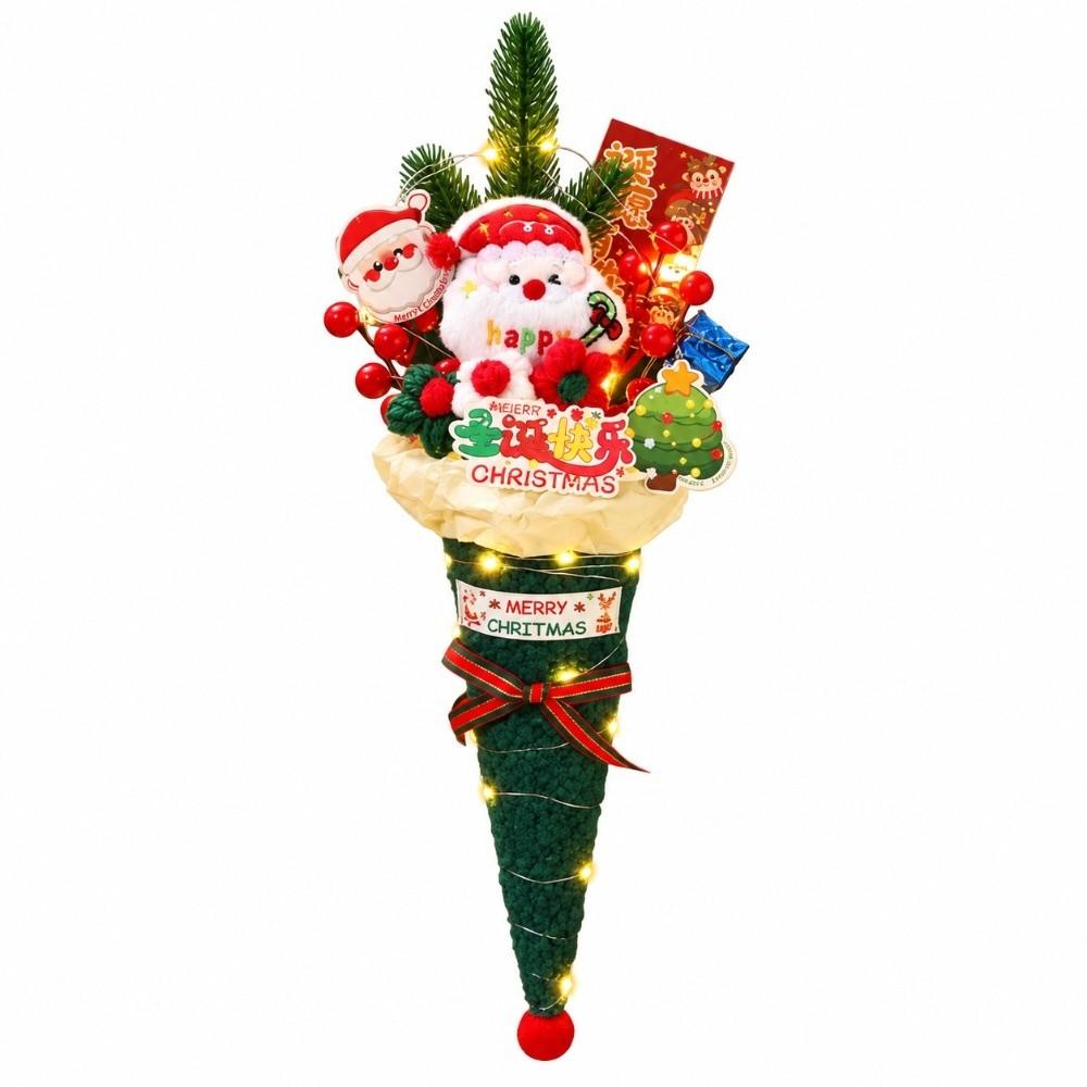 Cone Shaped Christmas Bouquet Plush Fabric Snowman Bouquet Christmas Figure Bouquet Holiday Gift