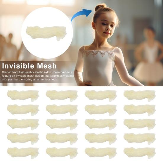 20Pcs Ballet Buns Hair Net with U-Shaped Pins Ultra-thin Invisible Breathable Stretchy Nylon Women Girls Hairbun Elastic Edge Mesh Cover