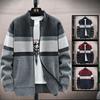 Men's Striped Zippered Cardigan Sweater - Thick Warm Color-Blocked Knitwear for Casual Fall Winter Wear