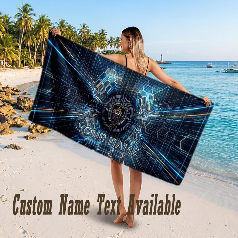 Manchester City Design Beach Towel Custom Text Large Towel for Beach Vacation