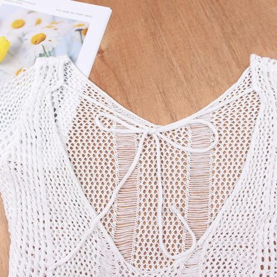 Женский купальник крючком накидка с длинным рукавом прозрачный трикотажный пляжный купальник женский сексуальный ажурный топ-туника с открытой спиной для летнего отпуска