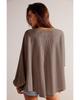 Azura Exchange Кофейная вафельная блузка с V-образным вырезом, длинными рукавами и заниженной линией плеч