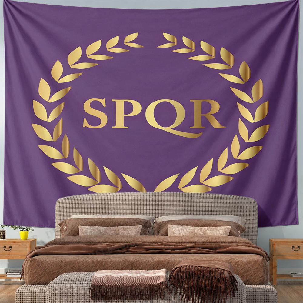 SPQR Golden Laurel Wreath Ancient Rome Emblem Purple Wall Tapestry Roman History Decor for Bedroom Living Room Gift