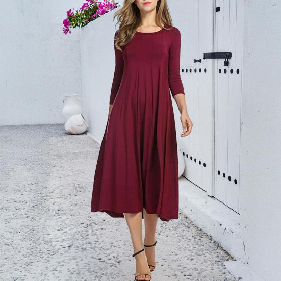 Женское плиссированное миди-платье А-силуэта с рукавами, круглым вырезом и расклешенной юбкой, летнее