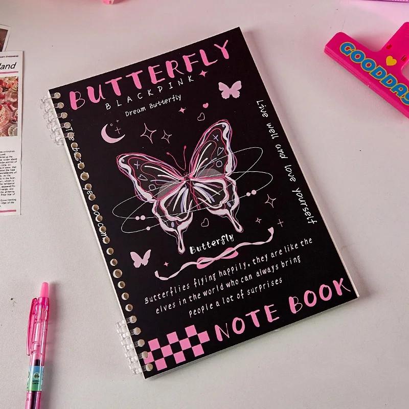 1 шт., милый крутой блокнот для студенток, девочек, ретро, ​​американский стиль, бабочка, щенок, альбом для вырезок, горизонтальная внутренняя страница, блокнот для журнала