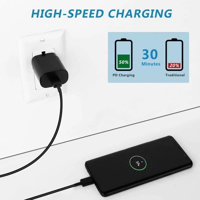 Chargeur Rapide 25W - E.F.CONNECTION - USB-C - Câble 1M - Compatible Redmi Note 14/13/12/11 - Noir