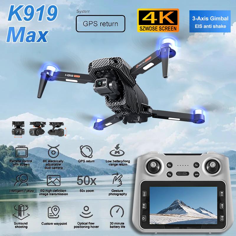 НОВЫЙ K919 MAX GPS Дрон Профессиональный 4K Камера 3-осевой Стабилизатор Аэросъемка FPV Избегание Препятствий с Большим Экраном Управления Квадрокоптер