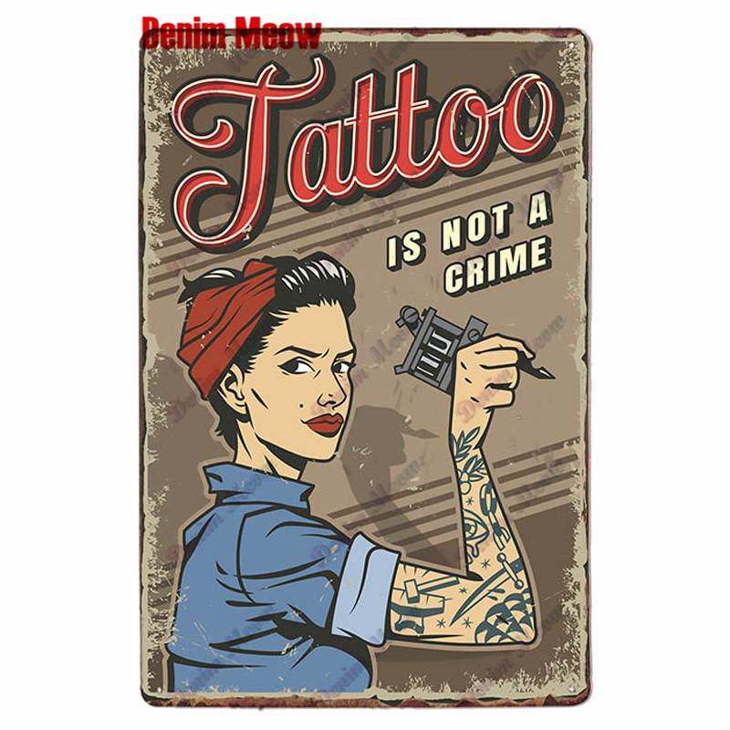 Классическая металлическая жестяная вывеска для студии татуировки, винтажная настенная художественная роспись, антикварный декор комнаты для салона татуировки, декор для дома в салоне, WY86