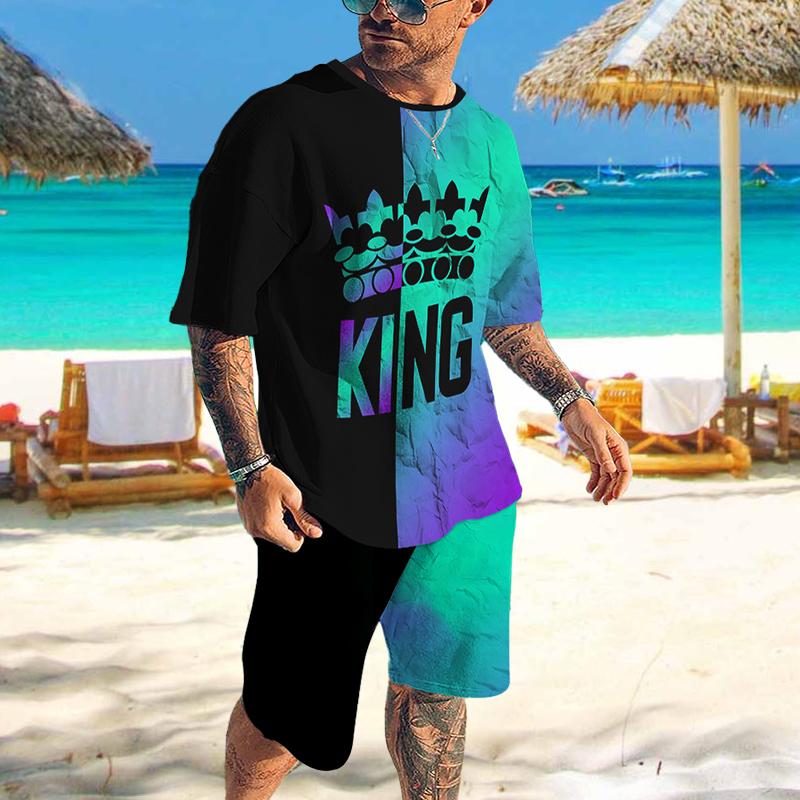 3d Print Colorful Men Tracksuit Tee Set Jogging Homm Clothes For Man T-Shirt Summer Tshirt Suit Short 2 Pieces Set