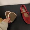 Light Mouth Red Single Shoes Female Spring and Autumn New French Retro Gentle Fairy Suede Mary Jane Shoes Flat Beanie Shoes