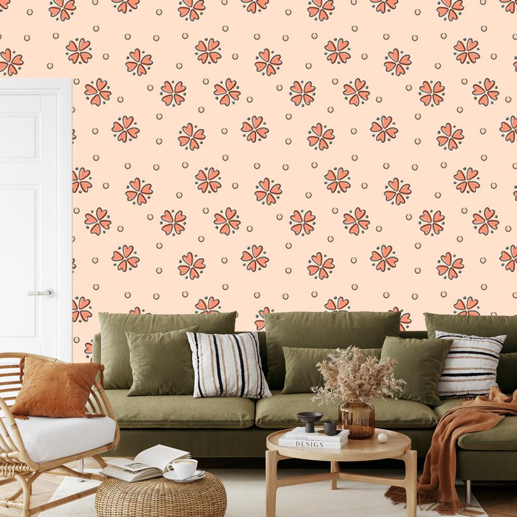 Wallpaper Small Flowers Cream, Beige and Peach for Living Room and Bedroom 50x1000