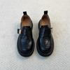 Sheepskin Version~ Thick-soled Velcro Genuine Leather Women's Thick Heel Deep Mouth Single Shoes Black Small Leather Shoes