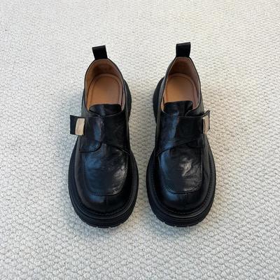 Версия из овчины~ толстоподошвенные туфли-липучки из натуральной кожи, женские туфли на толстом каблуке с глубоким вырезом, черные маленькие кожаные туфли