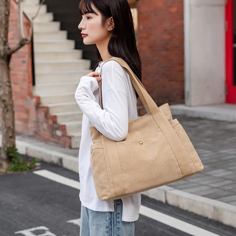 [Yocipa] женская и мужская сумка-тоут Большая холщовая легкая сумка через плечо для поездок на работу Большая вместимость для поездок в школу многофункциональная сумка через плечо