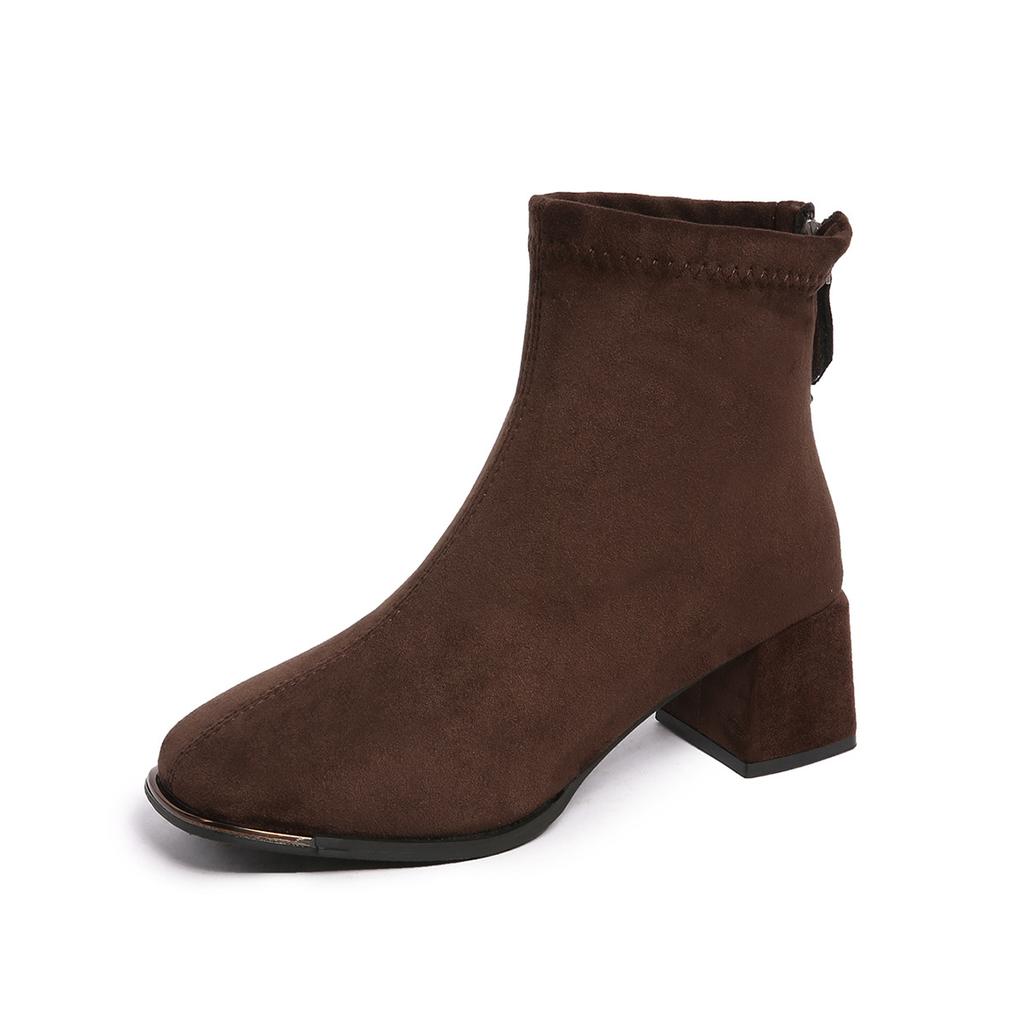 Мартинсы на среднем каблуке с квадратным носком Женские 2025 Зима Новые Стройнящие Большого размера Модные ботинки