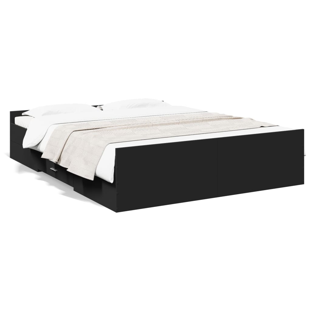 Bed Frame with Drawers Black 150 x 200 cm Engineered Wood