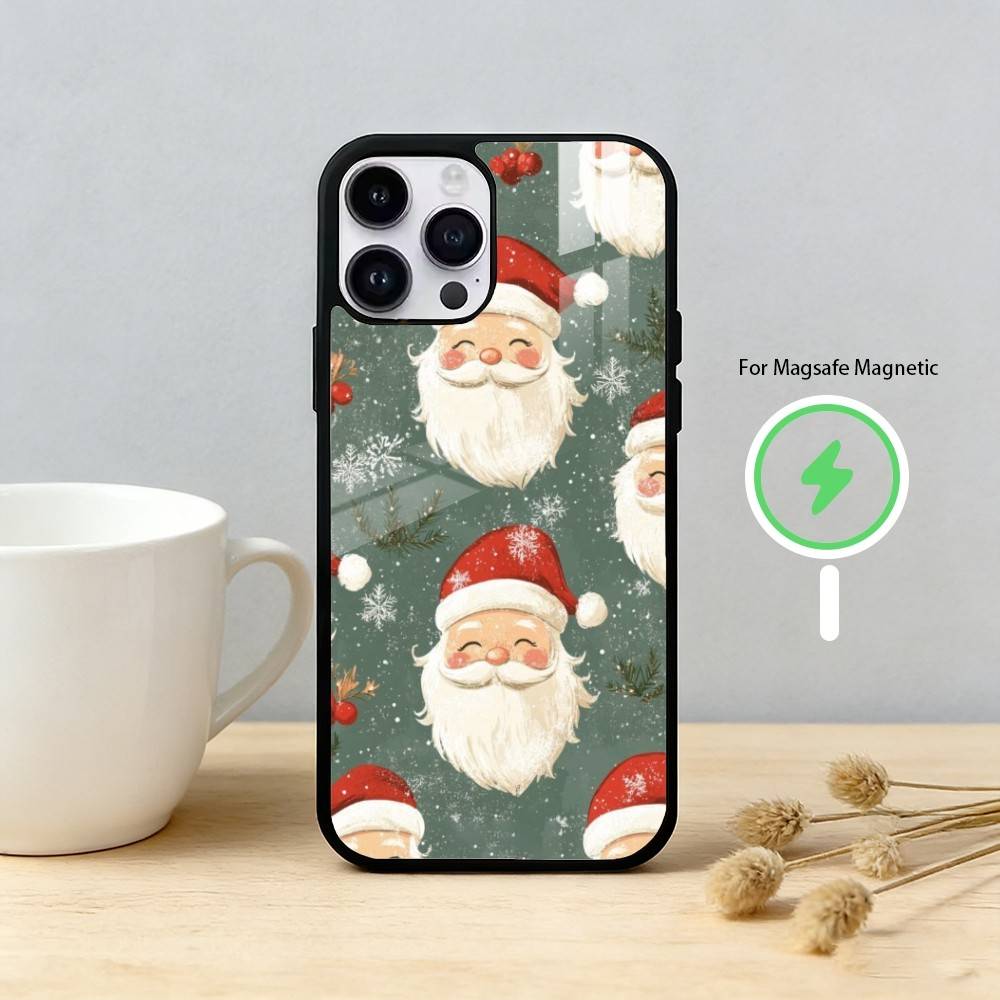 Рождественский чехол для телефона Санта-Клаус для iPhone 17 16 15 14 13 12 Pro Max Plus, с зеркальным покрытием, беспроводной, магнитный