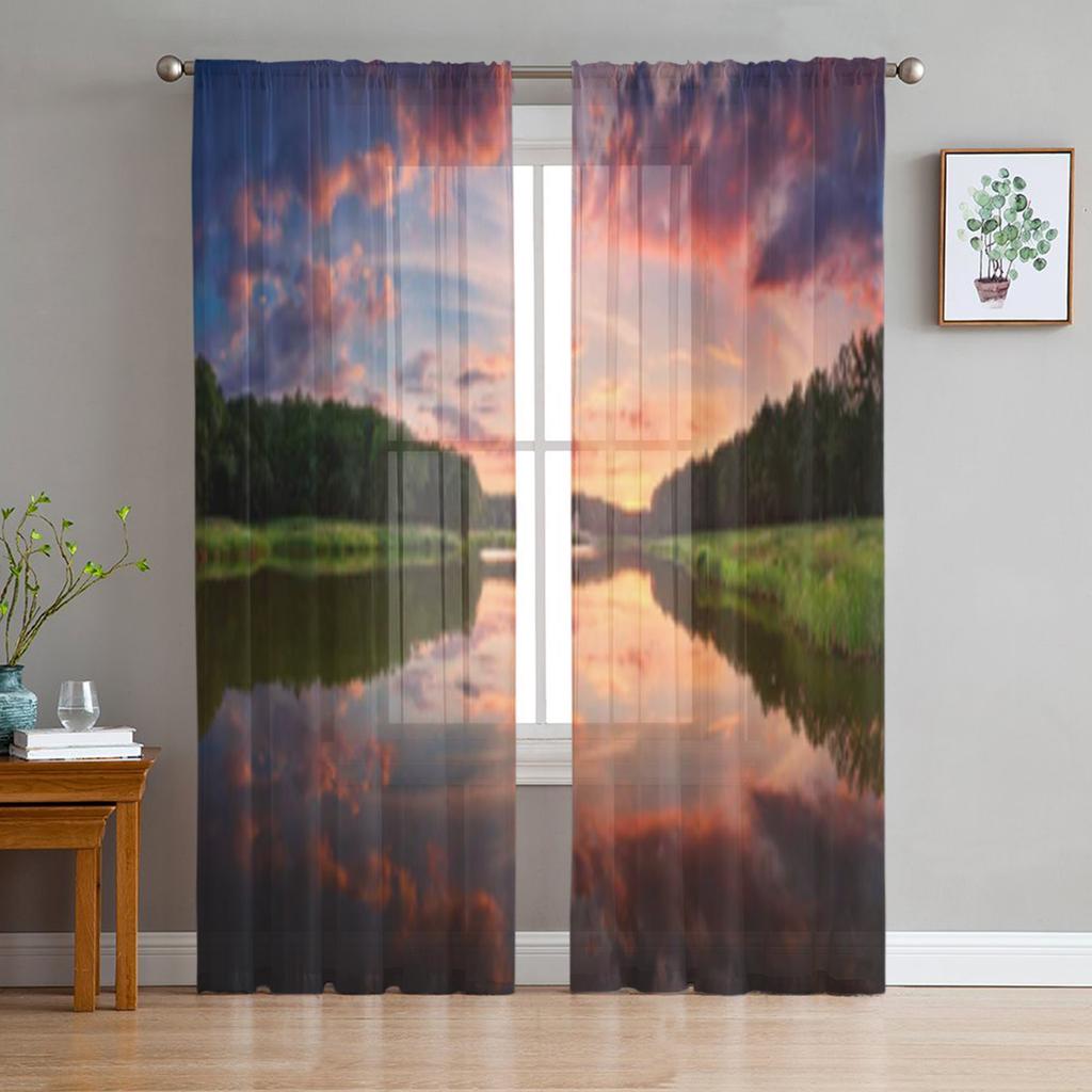 Альпийский пейзаж с вершинами, покрытыми снегом и облаками, прозрачные тюлевые шторы для гостиной, кухни, декор, вуаль, занавеска из органзы