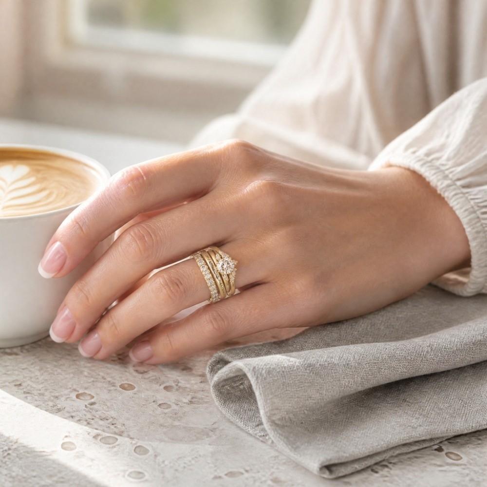 Copper Inlaid Ring Set Synthetic Zircon Fashion Rings Fashionable Layered Rings Everyday Jewelry