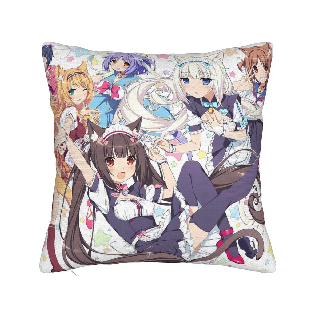 Pillow Case Super Kawaii Game Nekopara Chocola Vanilla Square  Pillow Cover For Living Room Bed Chair Fashion Pillowcases