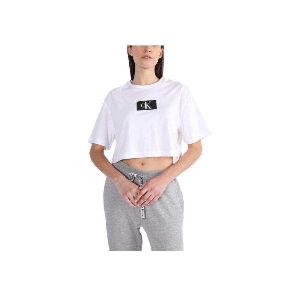 Calvin Klein Ck96 Series Color Block Letter Pattern Printed Round Glow Pullover Short Sleeve Top Women tops White QS6946-110