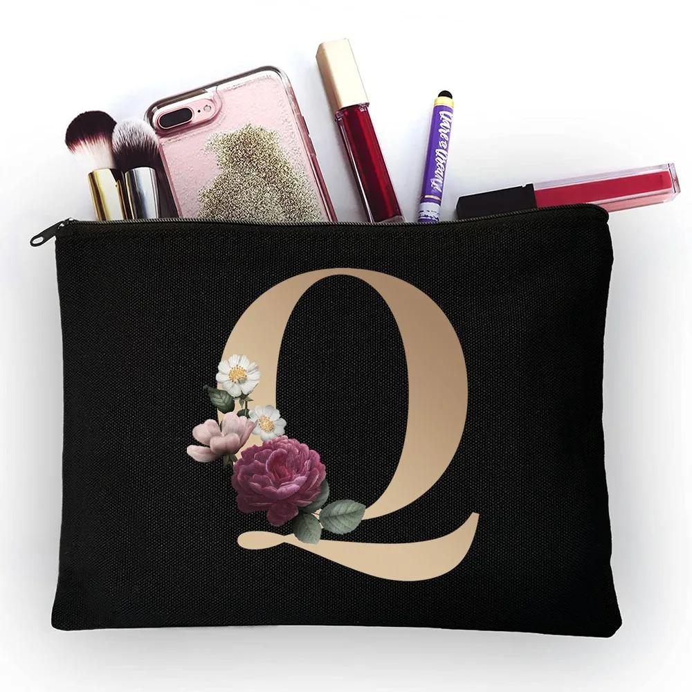 Girl Makeup Bag Golden Letter Pattern Classic Organizer Bag Pouches for Travel Bags Pouch Women's Cosmetic Bag
