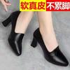 Real Soft Leather Women's Shoes 2025 Spring and Autumn New Mid-heel Soft-soled Single Shoes Women's Versatile Small Leather Shoes Women's Soft Leather