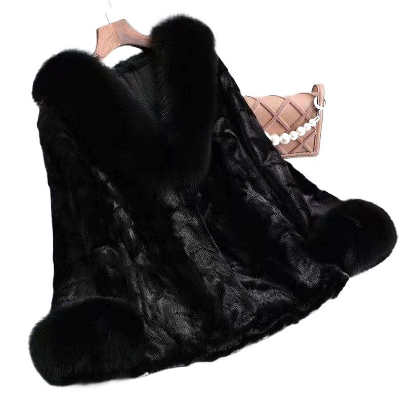 Пальто из искусственного меха норки женское новое зимнее маленькое пальто средней и пожилой женщины с воротником из искусственного лисьего меха, наряд для мамы