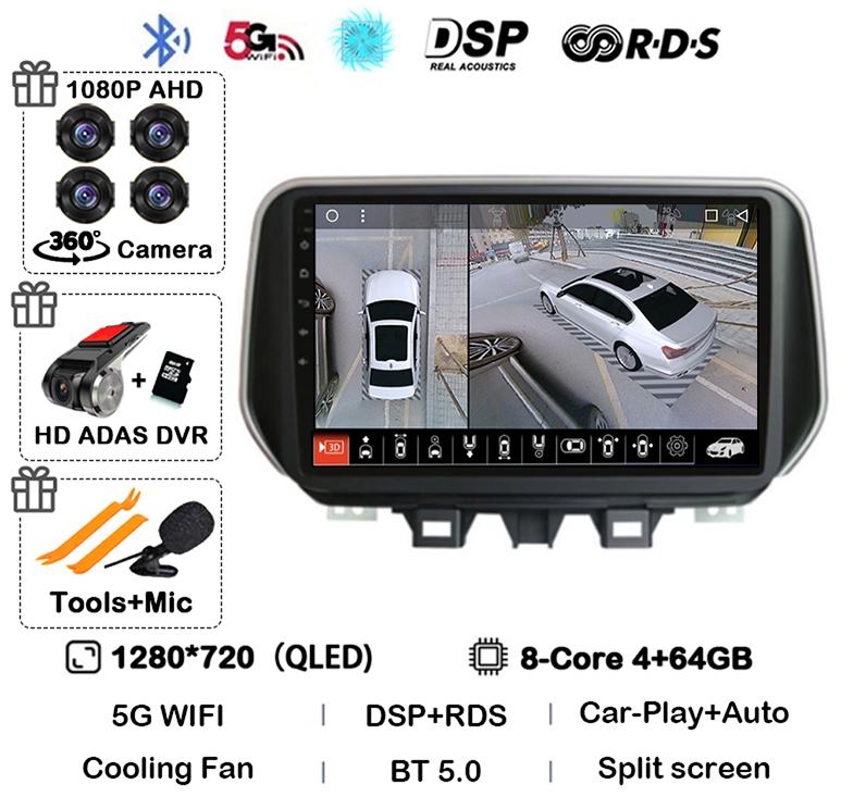 Android 14 Carplay Auto WIFI+4G Для Hyundai Tucson IX35 2018 2019 2020 Автомагнитола Стерео Мультимедийный проигрыватель GPS BT 360 Камера DSP