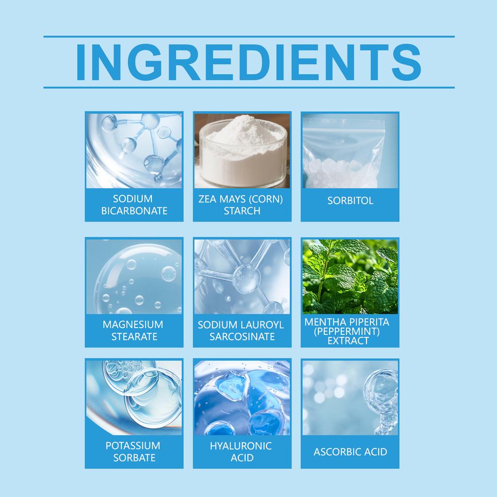 Освежающая отбеливающая зубная пудра глубоко очищает зубы, заботится о свежем дыхании и обеспечивает ежедневную гигиену полости рта.. Он мягкий и не вызывает раздражения.