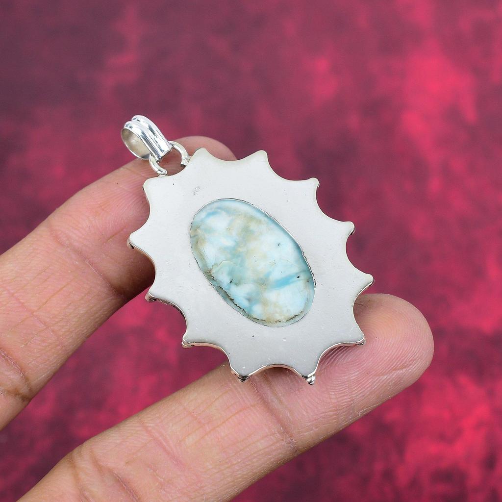 Подвеска с драгоценным камнем Ларимар, кулон из цельного серебра 925 пробы, ювелирное изделие ручной работы, кулон с камнем по дате рождения, подарок для него